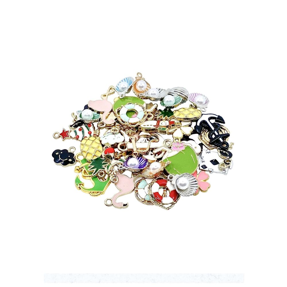 6987 47PCS Enamel Charms Mixed for Jewelry Making, Zinc Alloy Metal Color